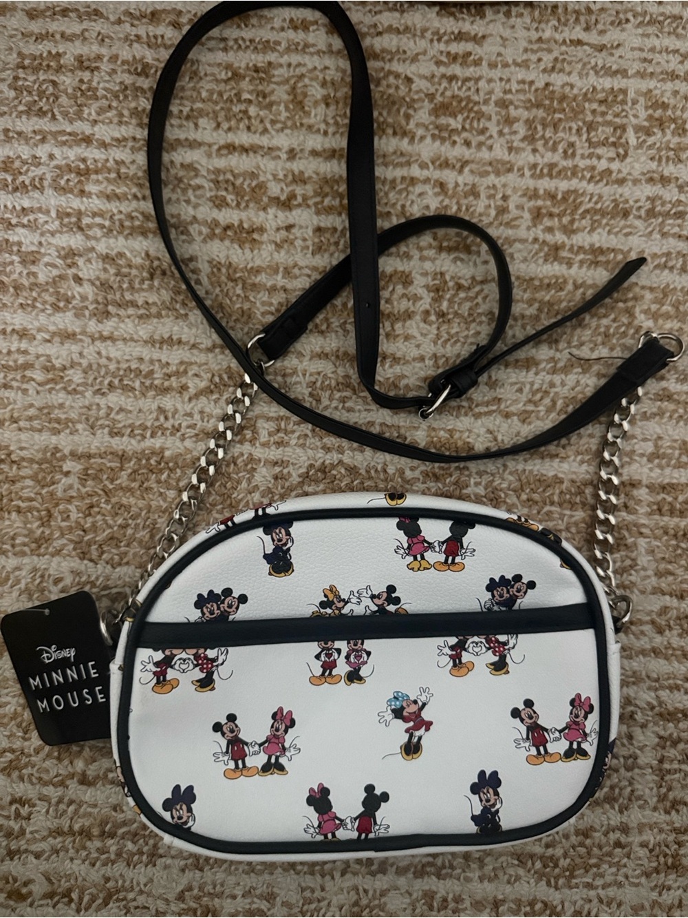 Disney Minnie Mouse White Crossbody Bag with Black Trim